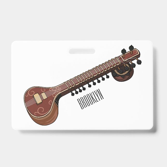 Sitar cartoon illustration badge (Front)
