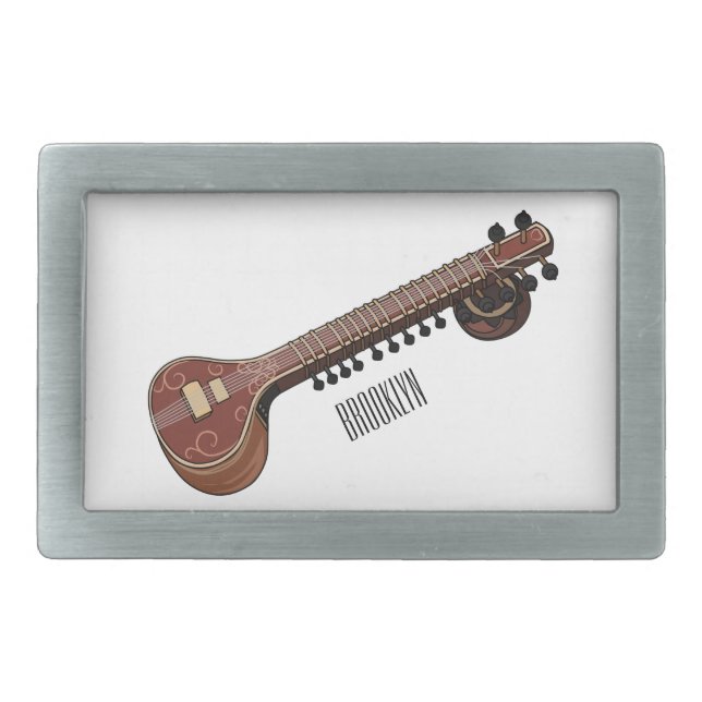 Sitar cartoon illustration belt buckle (Front)