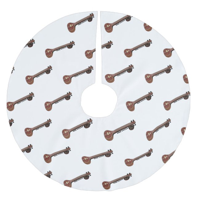 Sitar cartoon illustration brushed polyester tree skirt (Front)