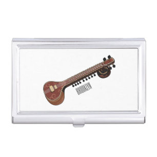 Sitar cartoon illustration business card case