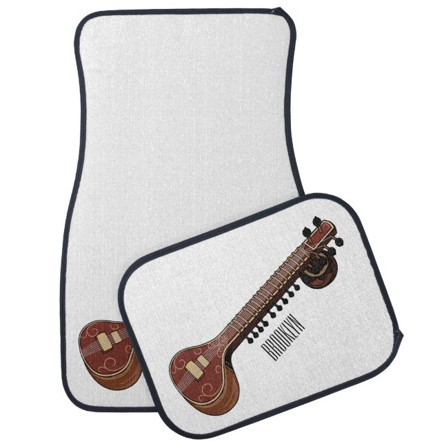 Sitar cartoon illustration car floor mat (Set)