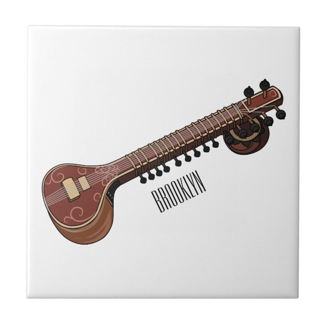 Sitar cartoon illustration ceramic tile (Front)