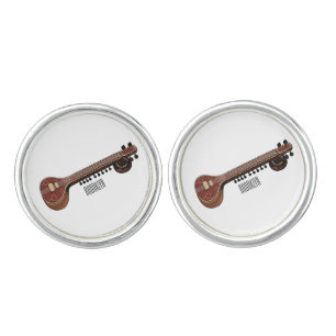 Sitar cartoon illustration cufflinks