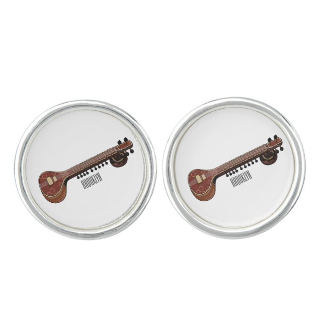 Sitar cartoon illustration cufflinks (Front)