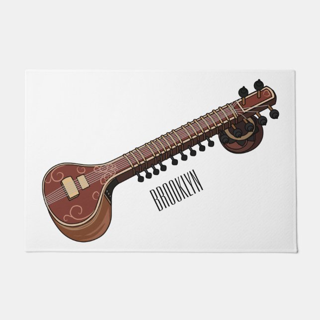 Sitar cartoon illustration doormat (Front)