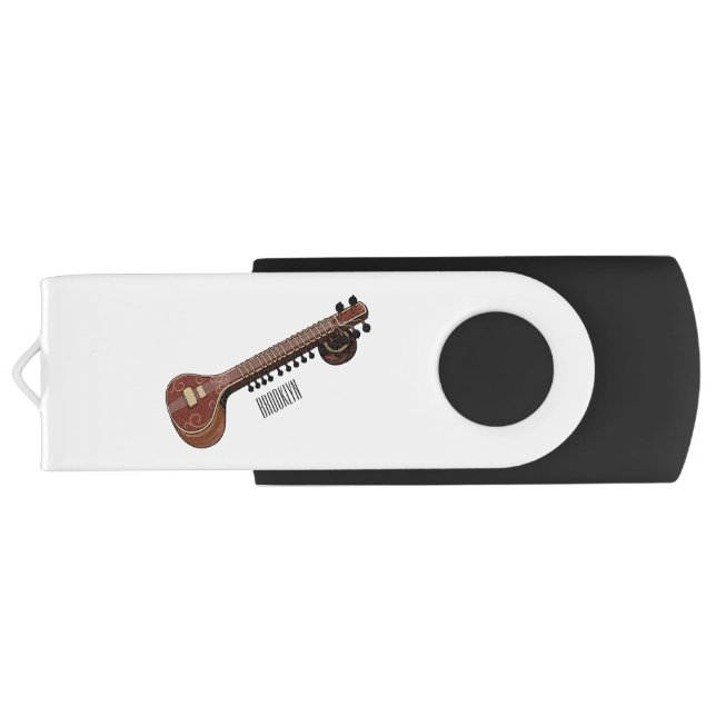 Sitar cartoon illustration flash drive (Back)