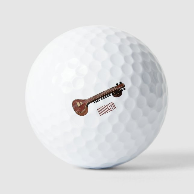 Sitar cartoon illustration golf balls (Front)
