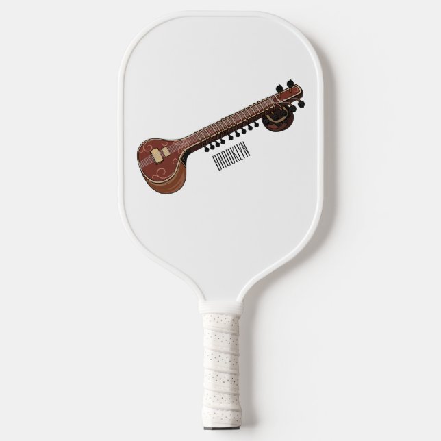 Sitar cartoon illustration pickleball paddle (Front)