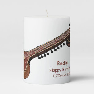 Sitar cartoon illustration pillar candle