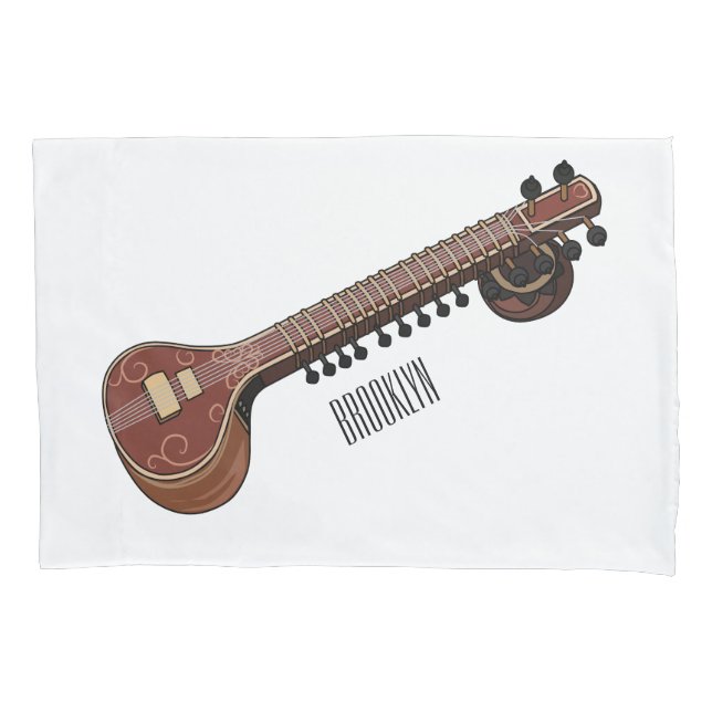 Sitar cartoon illustration pillow case (Front)
