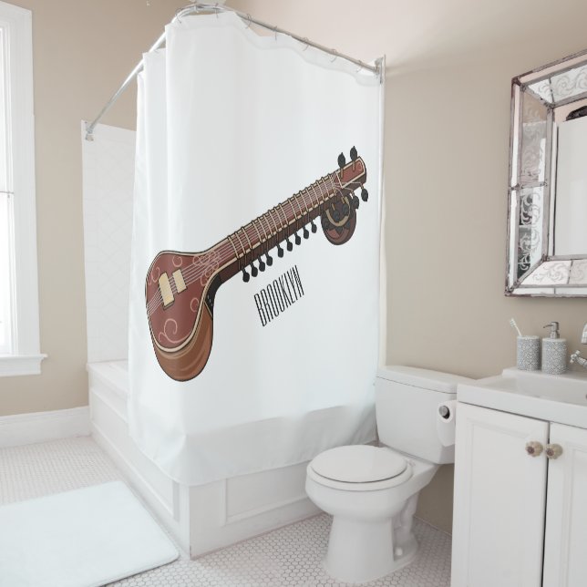Sitar cartoon illustration shower curtain (In Situ)