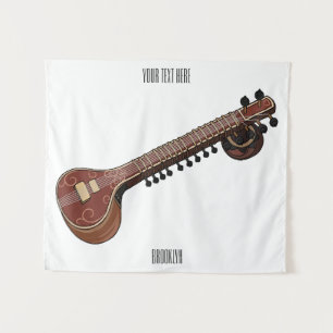 Sitar cartoon illustration tapestry