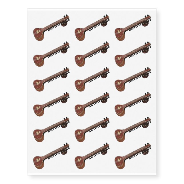 Sitar cartoon illustration temporary tattoos (Front)