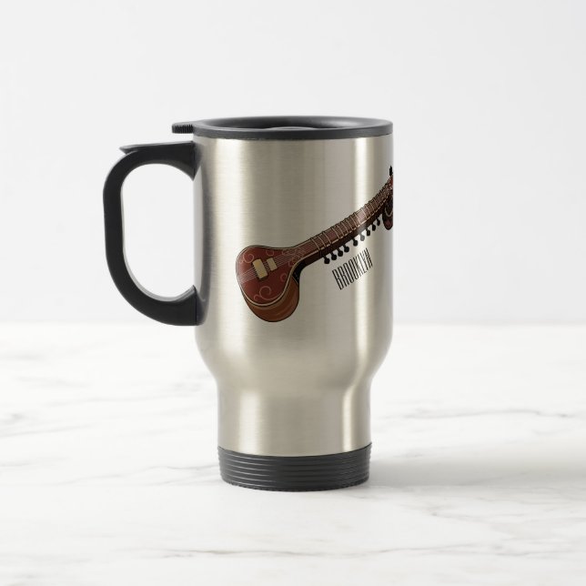 Sitar cartoon illustration travel mug (Left)