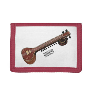 Sitar cartoon illustration tri-fold wallet
