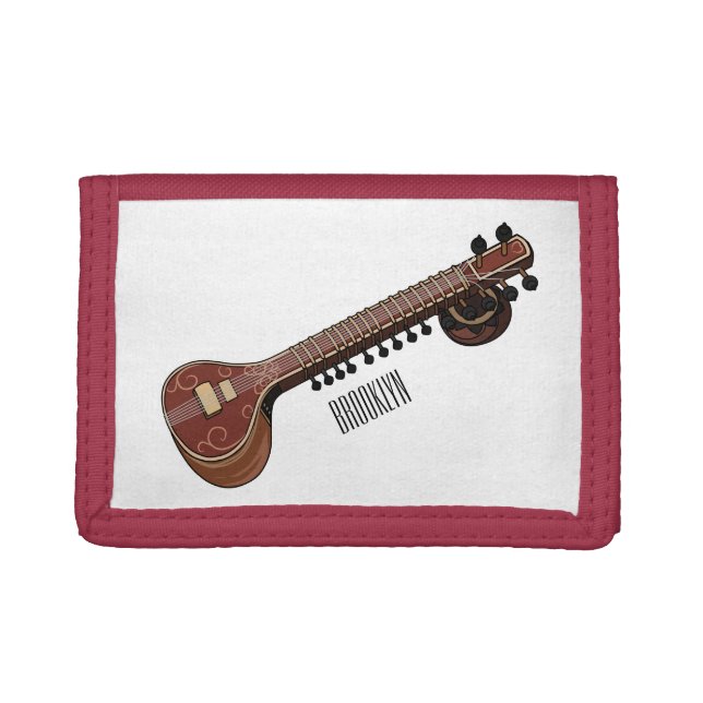 Sitar cartoon illustration trifold wallet (Front)