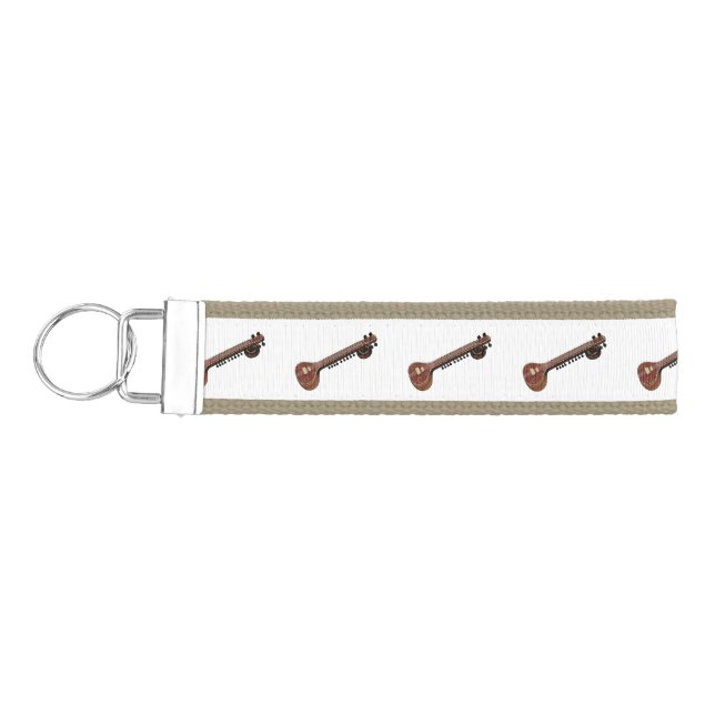 Sitar cartoon illustration wrist keychain (Keys on Left)