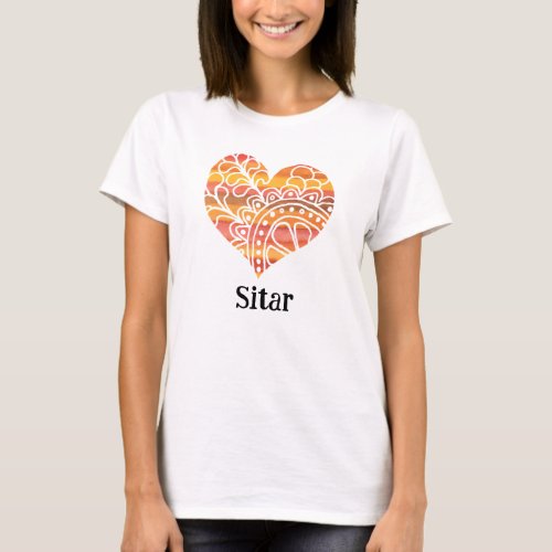 Sitar Sunshine Yellow Orange Mandala Heart T_Shirt