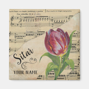 Sitar Tulip Vintage Sheet Music Customized Magnet