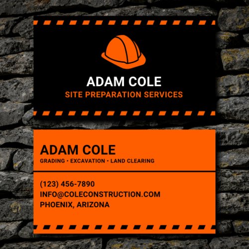 Site Preparation Services Orange Hard Hat Business Card