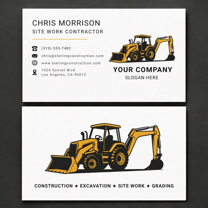 Site Work Contractor Professional Business Card