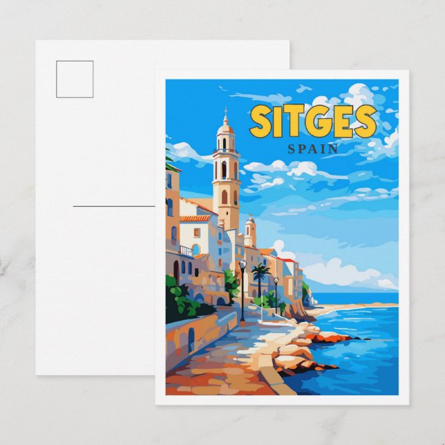 Sitges Spain vintage travel illustration Postcard (Front/Back)