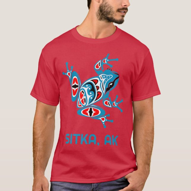 Sitka Alaska Blue Red Frog PNW Indian Art Native A T-Shirt (Front)