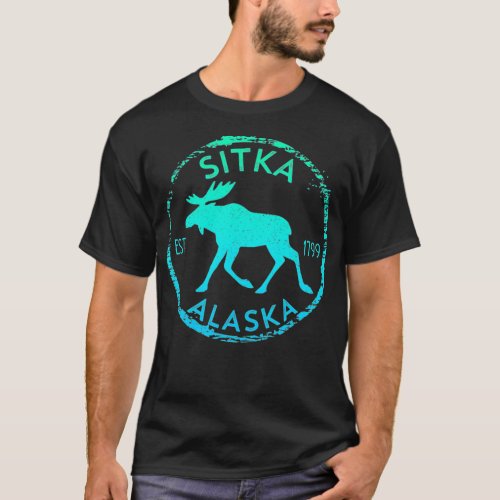Sitka Alaska Moose Gradient Distressed Souvenir  T_Shirt