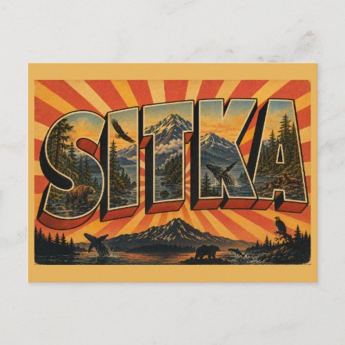 Sitka Alaska Rainforest Mountain Coast Art Postcard