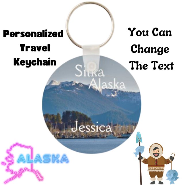 Sitka Alaska Travel Junkie Personalized Keychain (Personalized Alaska Keychain)