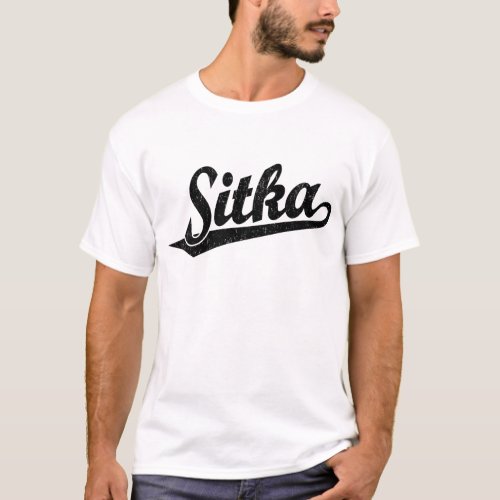 Sitka script logo in black distressed T_Shirt