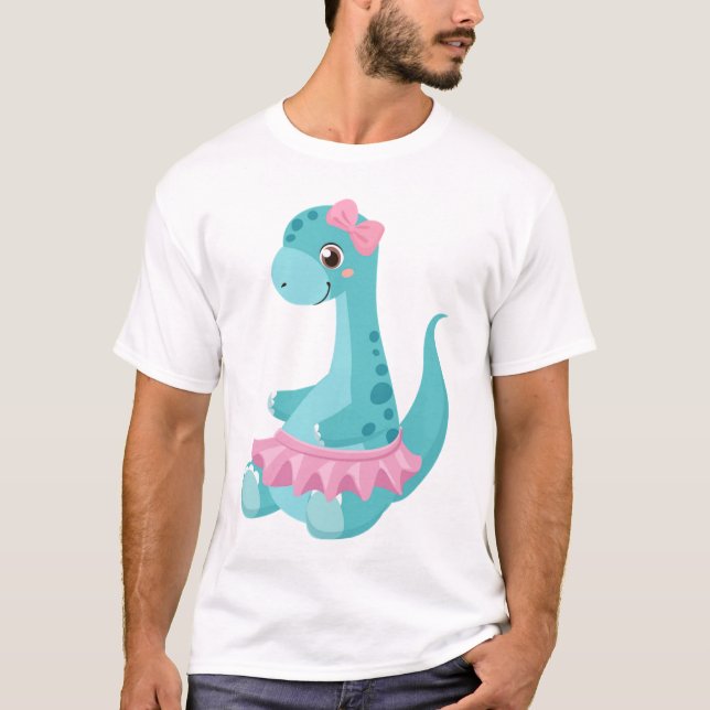 Sitting baby dinosaur with pink ballet tutu  T-Shirt (Front)