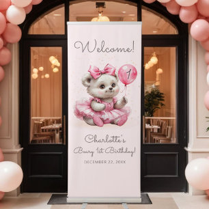 Sitting Ballerina Bear Birthday Retractable Banner