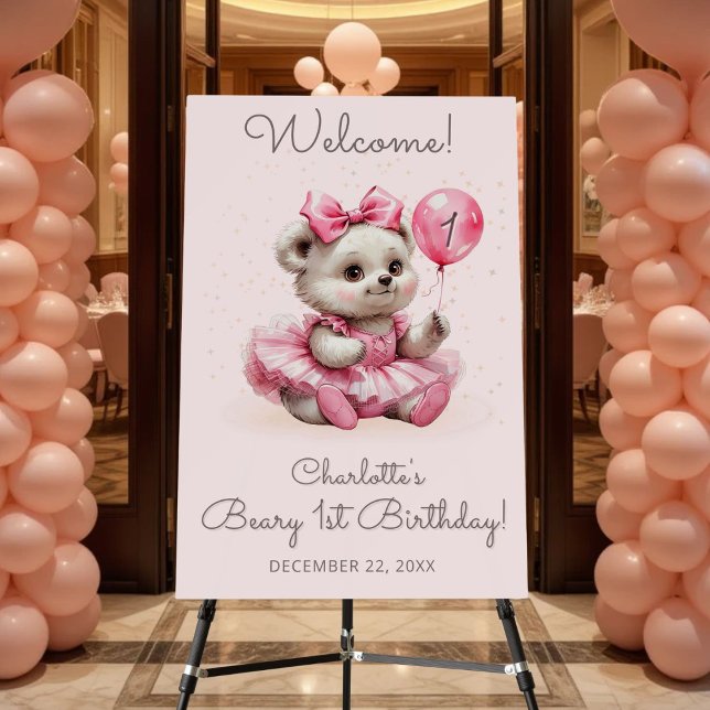 Sitting Ballerina Bear Birthday Welcome Sign Girls (Creator Uploaded)