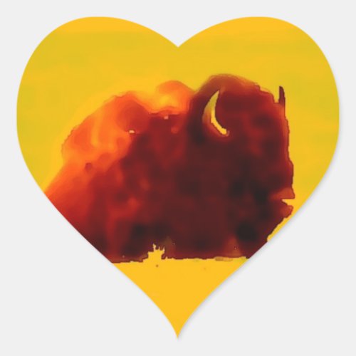 Sitting Bison Silhouette Heart Sticker