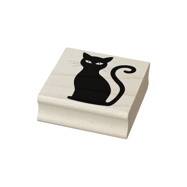 Sitting black cat art stamp (Stamp)
