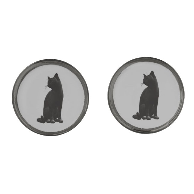 Sitting Black Cat Cufflinks (Front)