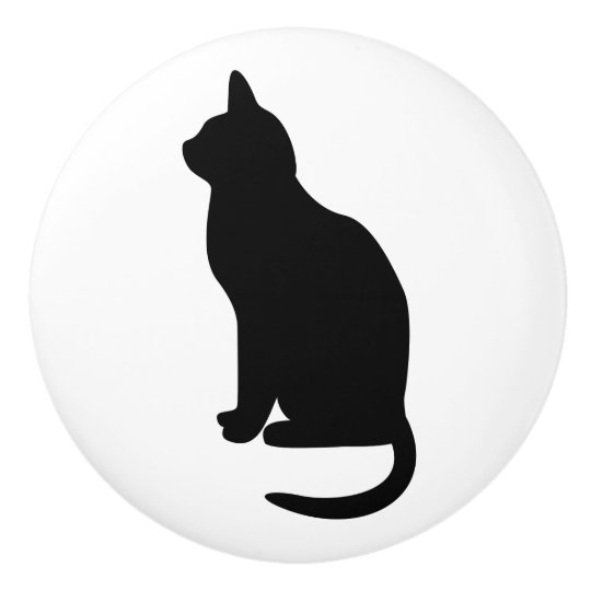 Sitting Black Cat Facing Left Ceramic Knob Zazzle