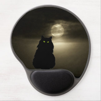 Sitting Black Cat in Moonlight Gel Mouse Pad
