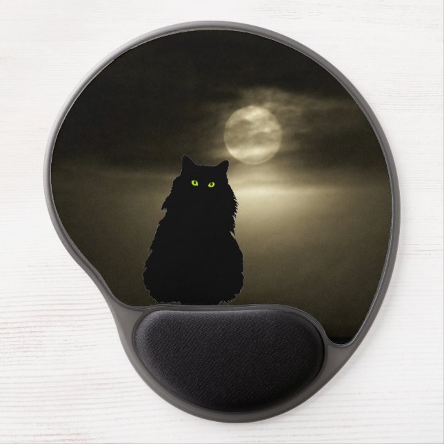 Sitting Black Cat in Moonlight Gel Mouse Pad (Front)