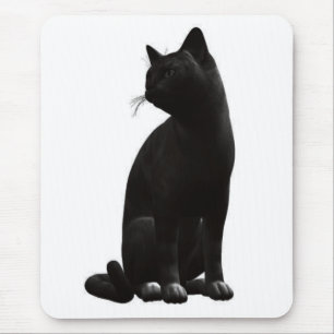 Sitting Black Cat Mouse Pad