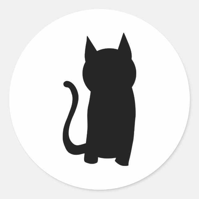 Sitting Black Cat Silhouette. Classic Round Sticker (Front)
