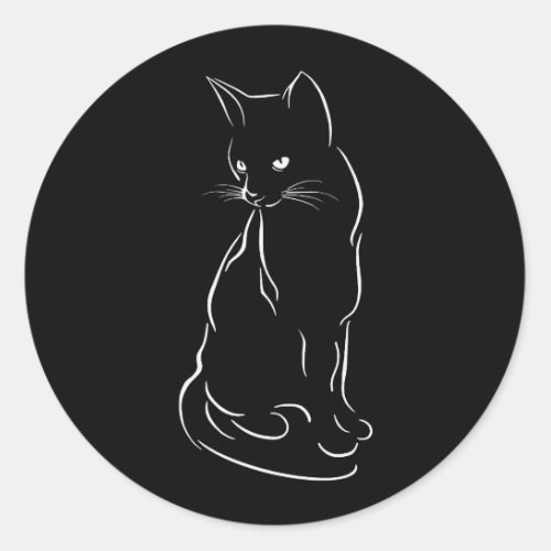 Sitting Black Cat Silhouette  Hand Sketched Classic Round Sticker