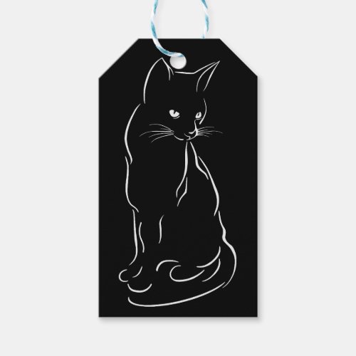 Sitting Black Cat Silhouette  Hand Sketched Gift Tags