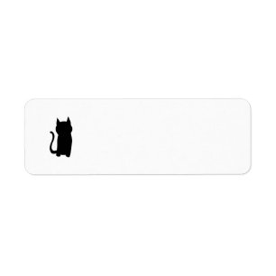 Sitting Black Cat Silhouette. Label