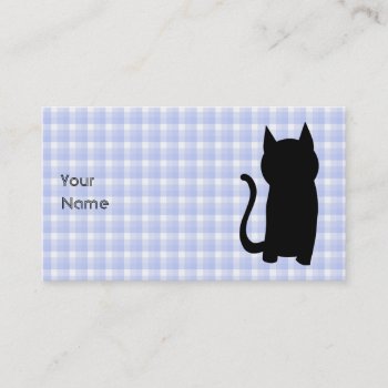 Sitting Black Cat Silhouette. On Pale Blue Check. Business Card by Animal_Art_By_Ali at Zazzle