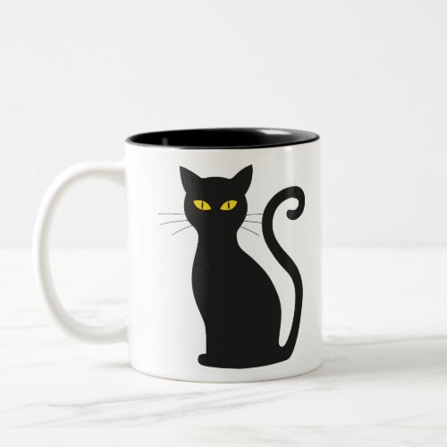 sitting black cat yellow eyes Two_Tone coffee mug