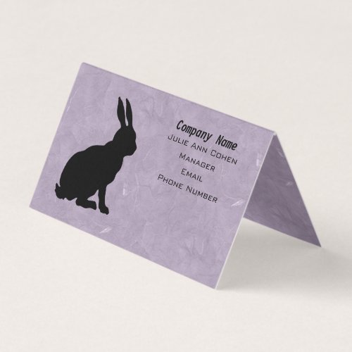 Sitting Black Rabbit Silhouette on Marbled Purple Business Card