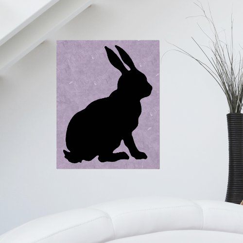 Sitting black Rabbit Silhouette Tall ears Purple Poster