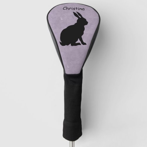 Sitting Black Silhouette Rabbit Tall Ears Purple Golf Head Cover